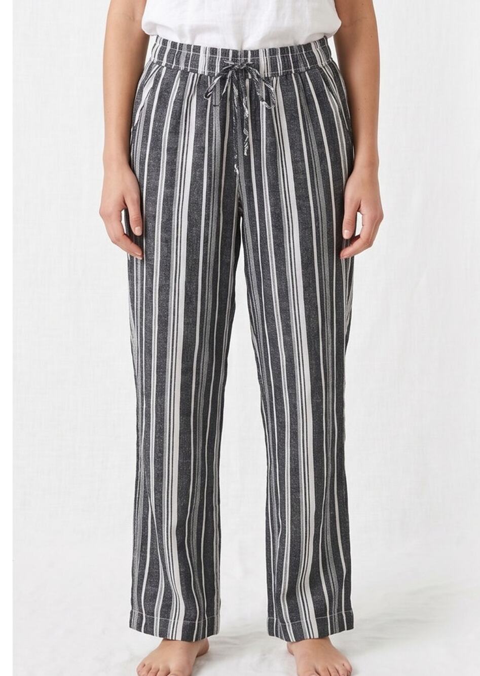 Briggs Women's M Linen Blend Striped Pull-On Pants Black White Vertical Stripes